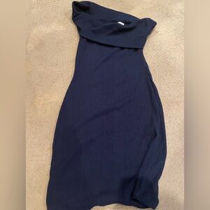 Women’s one shoulder knit navy fitted dress mini